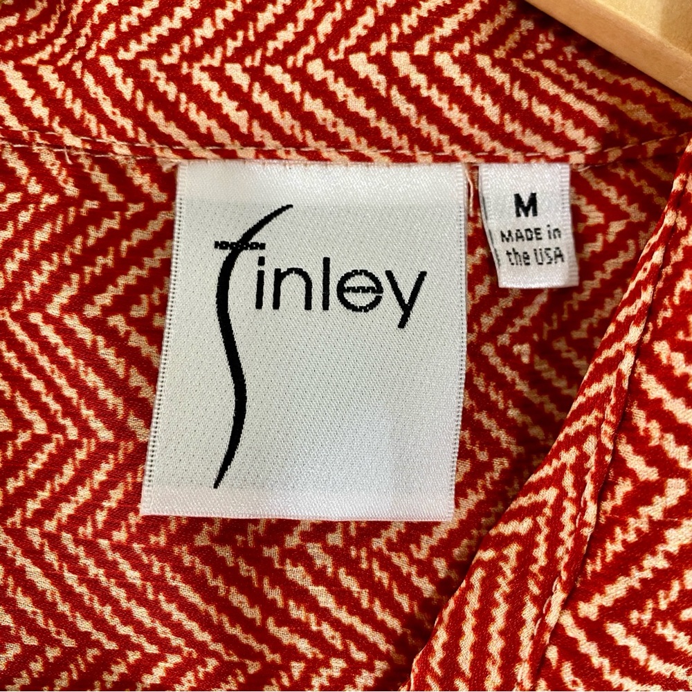 Finley "Mini Monica" Rust Herringbone Button Down Blouse Shirt Made in USA M - Picture 8 of 9